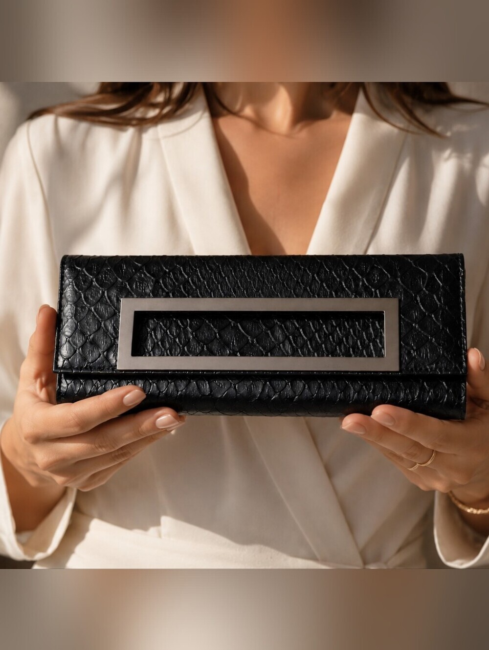 LE CHÂTEAU BLACK ANIMAL SKIN ( VEGAN LEATHER) BAGUETTE BAG